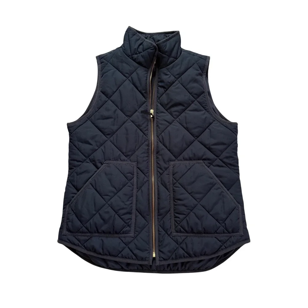 J. Crew Quilted Navy Blue‎ Puffer Vest S Preppy Quiet Luxury Country Club Euro